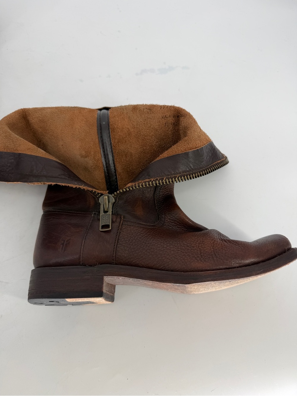 Frye Mid Calf Maple Brown Leather Side Zip Boots Size 9.5 - Picture 10 of 12